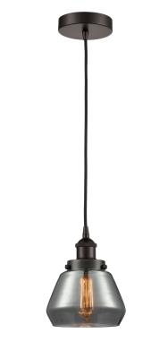 Innovations Lighting 616-1PH-OB-G173 Fulton - 1 Light Mini Pendant in Industrial Style-10 Inches Tall and 7 Inches Wide, Choose Lamping Option: Incandescent, Shade Options: Plated Smoke Glass