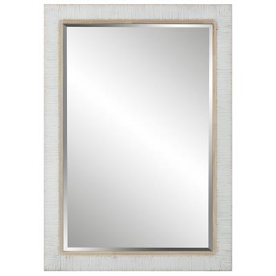 Uttermost Cape Farmhouse Style Rattan and Oak Mirror in White Finish