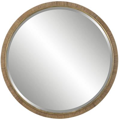 Uttermost Paradise Round Transitional Rattan and Iron Mirror in Natural