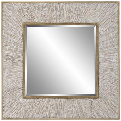 Uttermost Wharton Square Farmhouse MDF Wood and Iron Mirror in Gold/Woodtone