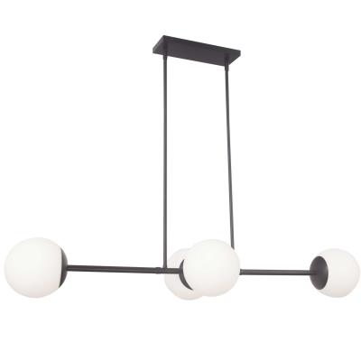 Dainolite 4 Light Halogen Horizontal Pendant, Matte Black w/White Opal Glass