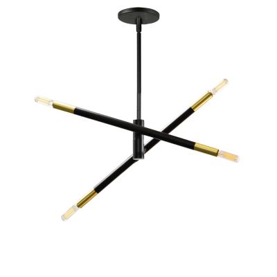Dainolite 4 Light Incandescent Pendant, Matte Black & Aged Brass