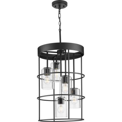 Burgess Collection Five-Light Matte Black Modern Farmhouse Hall & Foyer Light (P500402-31M)