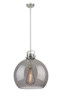 Innovations Lighting 410-1SL-SN-G410-18SM Newton Sphere - 1 Light Stem Hung Pendant in Industrial Style-22.5 Inches Tall and 18 Inches Wide, Finish Color: Satin Nickel, Glass Color: Plated Smoke