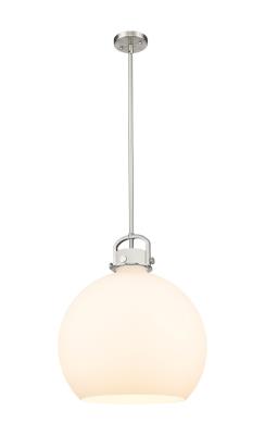 Innovations Lighting 410-1SL-SN-G410-18WH Newton Sphere - 1 Light Stem Hung Pendant in Industrial Style-22.5 Inches Tall and 18 Inches Wide, Finish Color: Satin Nickel, Glass Color: Matte White