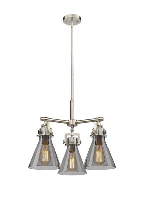 Innovations Lighting 411-3CR-SN-G411-7SM Newton Cone - 3 Light Pendant in Industrial Style-15.88 Inches Tall and 20.38 Inches Wide, Finish Color: Satin Nickel, Glass Color: Plated Smoke