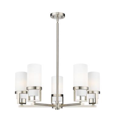 Innovations Lighting 426-5CR-SN-G426-8WH Utopia - 5 Light Chandelier in Contemporary Style-11.75 Inches Tall and 27.38 Inches Wide, Finish Color: Satin Nickel, Glass Color: Matte White