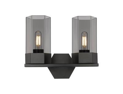 Innovations Lighting 427-2W-BK-G427-9SM Claverack - 2 Light Bath Vanity in Art Deco Style-11.5 Inches Tall and 13.63 Inches Wide, Finish Color: Matte Black, Glass Color: Plated Smoke