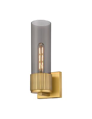 Innovations Lighting 428-1W-BB-G428-12SM Bolivar - 1 Light Wall Sconce In Industrial Style-15 Inches Tall and 4 Inches Wide, Finish Color: Brushed Brass, Glass Color: Plated Smoke