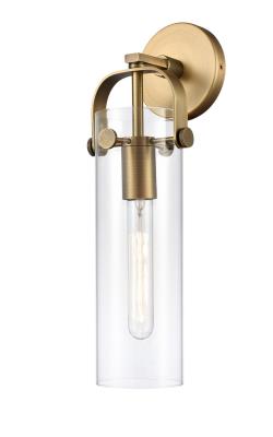 Innovations Lighting 413-1W-BB-G413-1W-4CL Pilaster - 1 Light Wall Sconce In Industrial Style-16.75 Inches Tall and 4.88 Inches Wide, Finish Color: Brushed Brass, Glass Color: Clear