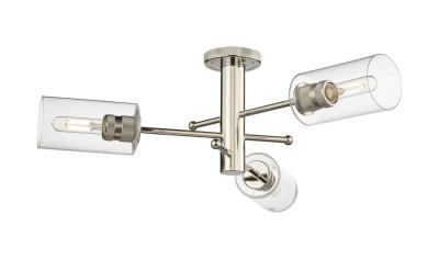 Innovations Lighting 434-3F-PN-G434-7CL Crown Point - 3 Light Flush Mount in Industrial Style-10.13 Inches Tall and 29.38 Inches Wide, Finish Color: Polished Nickel, Glass Color: Clear