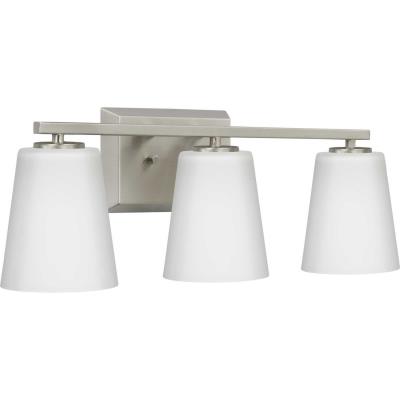 Progress Lighting Vertex Collection Three-Light Brushed Nickel Etched White Glass Contemporary Bath Light (P300463-009)