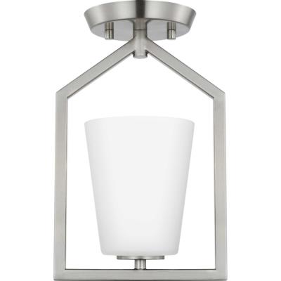 Progress Lighting Vertex Collection One-Light Brushed Nickel Etched White Contemporary Semi-Flush Mount (P350259-009)