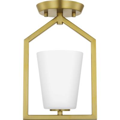 Progress Lighting Vertex Collection One-Light Brushed Gold Etched White Contemporary Semi-Flush Mount (P350259-191)