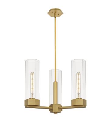 Innovations Lighting 427-3CR-BB-G427-14CL Claverack - 3 Light Pendant in Art Deco Style-15.25 Inches Tall and 21.63 Inches Wide, Finish Color: Brushed Brass, Glass Color: Clear