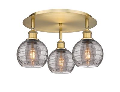 Innovations 516-3C-BB-G1213-6SM Athens Deco Swirl 3 17.625 inch Flush Mount Brushed Brass