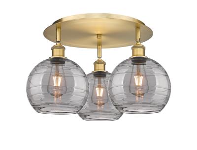Innovations 516-3C-BB-G1213-8SM Athens Deco Swirl 3 19.75 inch Flush Mount Brushed Brass