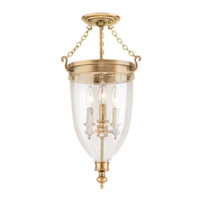 Three Light Semi Flush Mount - Aged Brass