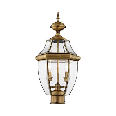 Two Light Outdoor Post Lantern - Antique Brass