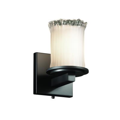 Justice Design GLA-8771-16-WTFR-MBLK Veneto Luce Dakota - 1 Light Wall Sconce with Cylinder/Rippled Rim White Frosted Venetian Glass, Finish Color: Matte Black, Lamping Type: Incandescent