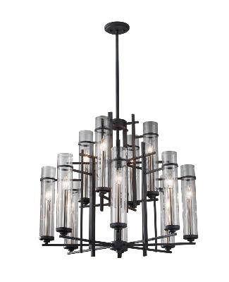 Generation Lighting. - F2629/8+4AF/BS - Ethan - 12 Light Chandelier - Antique Forged Iron / Brushed Steel