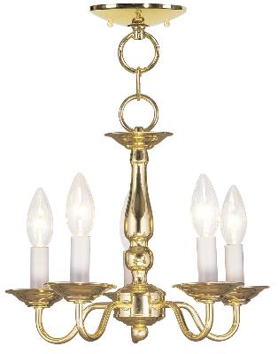 Five Light Mini Chandelier/Ceiling Mount - Polished Brass