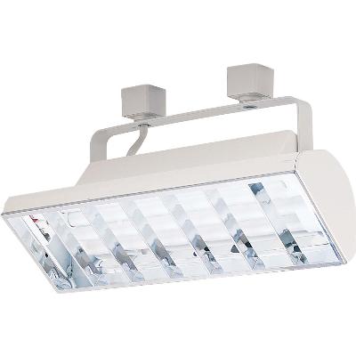 Two Light 27W Fluorescent Track Head With Chrome Louver, White, H-Style - White