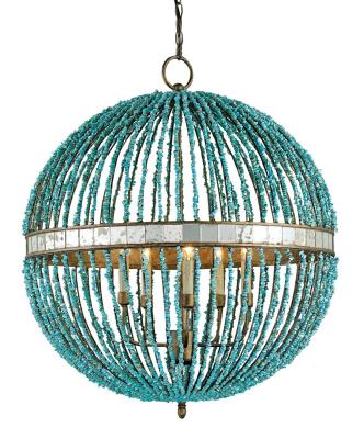 Five Light Chandelier - Turquoise/Cupertino/Antique Mirror