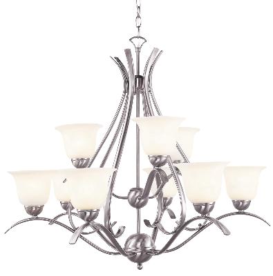 Nine Light Chandelier - Brushed Nickel