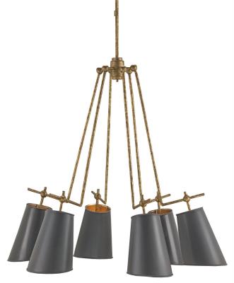 Six Light Chandelier - Old Brass/Marbella Black/Contemporary Gold Leaf