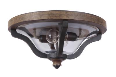 Two Light Flushmount - Textured Black/Whiskey Barrel