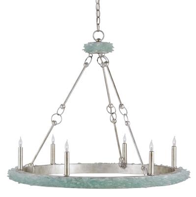 Six Light Chandelier - Silver Granello/Seaglass