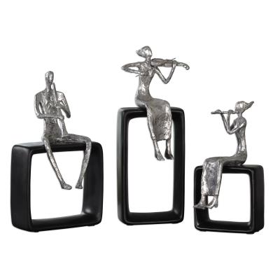 Statues, S/3 - Polished Aluminum w/Black