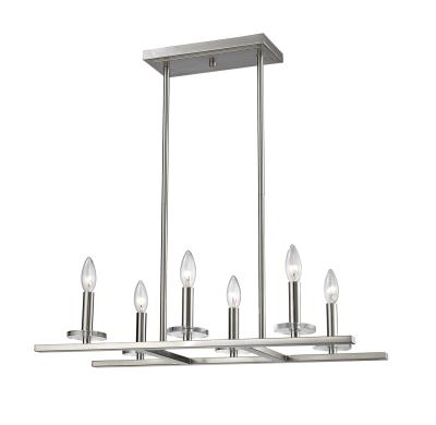 Six Light Linear Chandelier - Brushed Nickel