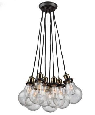 Eight Light Chandelier - Matte Black & Vintage Brass