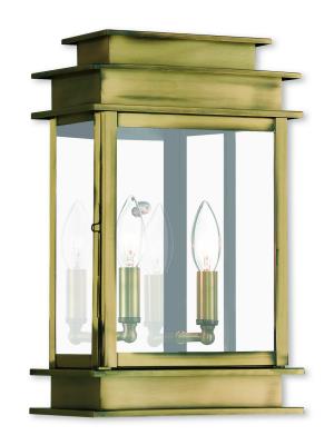 Two Light Outdoor Wall Lantern - Antique Brass w/ Polished Chrome Stainless Steel