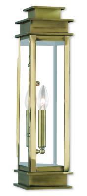 One Light Outdoor Wall Lantern - Antique Brass w/ Polished Chrome Stainless Steel