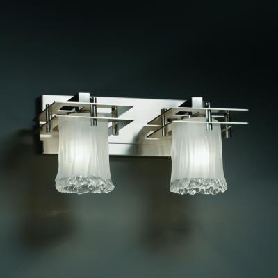 Justice Design GLA-8172-16-WTFR-NCKL Veneto Luce Metropolis - 2 Light Bath Bar with Cylinder/Rippled Rim White Frosted Venetian Glass, Finish Color: Brushed Nickel, Lamping Type: Incandescent