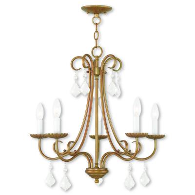 Five Light Chandelier - Antique Gold Leaf