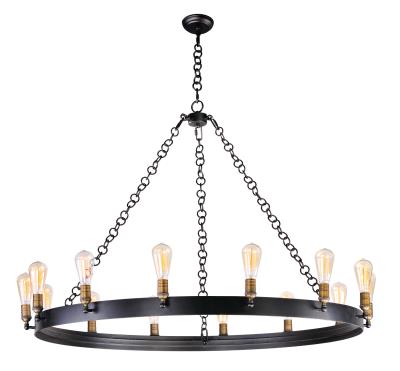 14 Light Chandelier - Black / Natural Aged Brass