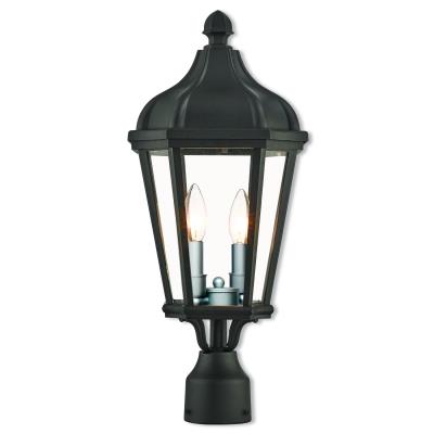 Two Light Outdoor Post Lantern - Textured Black w/ Antique Silver Cluster