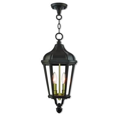 Two Light Outdoor Pendant - Bronze w/ Antique Gold Cluster