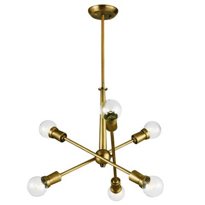 Six Light Chandelier - Natural Brass