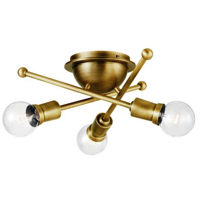 Three Light Flush Mount - Natural Brass