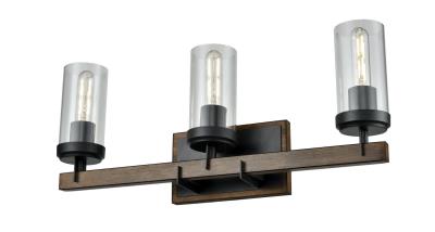 DVI Lighting - DVP38643GR+IW-CL - Okanagan - Three Light Vanity - Graphite And Ironwood On Metal With Clear Glass