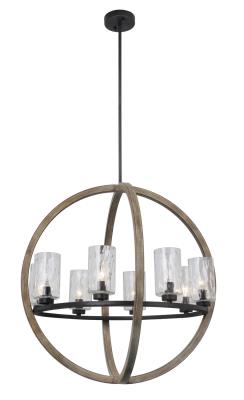 Testwilson Lighting Mariana 680856 Portland Eight Light Pendant Wood Aged Iron