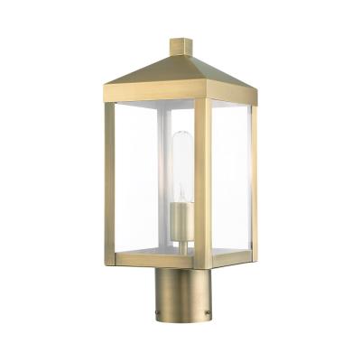 One Light Outdoor Post Top Lantern - Antique Brass