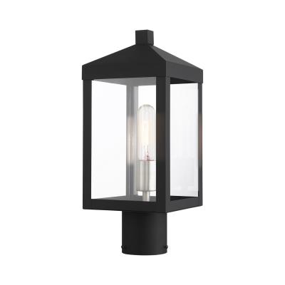 One Light Outdoor Post Top Lantern - Black w/ Brushed Nickel Cluster