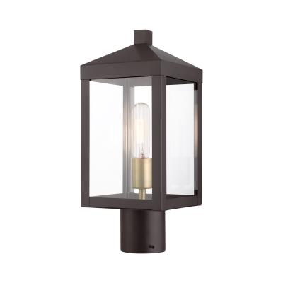 One Light Outdoor Post Top Lantern - Bronze w/ Antique Brass Cluster