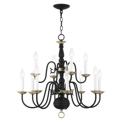 12 Light Chandelier - Black w/ Antique Brasss